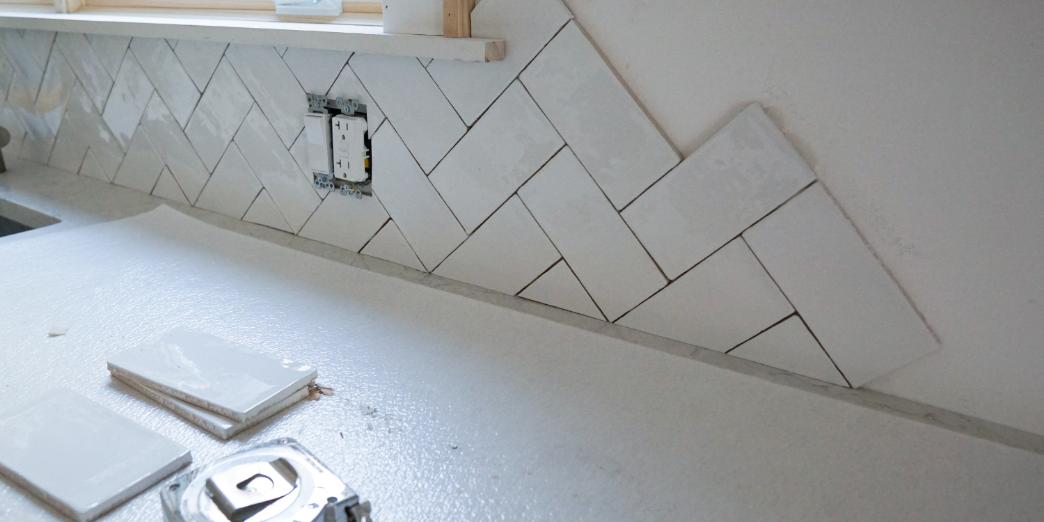 tiling being done in a bathroom